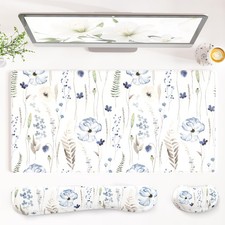 PU Leather Desk Mat Set, 4-in-1 Ergonomic Wrist Rest, Wildflowers picture