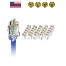 Cat6 RJ45 Pass Through Connectors, Gold Plated 8P8C,  Listed, 25Pcs | 3 Prong... picture