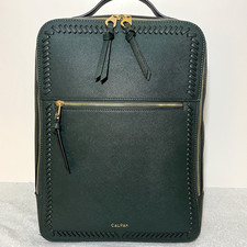 CALPAK Kaya Laptop Backpack Green Faux Leather Gold Tone Hardware Work Bag picture