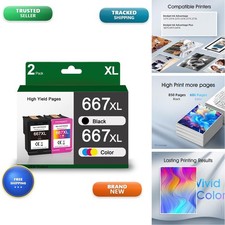VINKVINK 667XL Black and Color 2 Pack for HP Deskjet 1275 2375 2775 6075 6475 picture