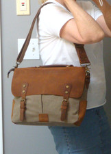 GEARONIC Canvas Leather Satchel Messenger Travel Briefcase Laptop Brown School picture