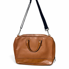 Jack Spade Brown Leather Solid Briefcase Laptop Bag Adjustable Shoulder Strap picture