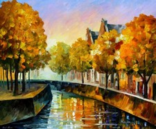 Landscape painting leonid afremov fall trees canal Custom Gaming Mat Desk picture