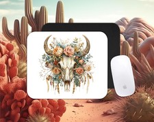 Boho cow skull themed PC/laptop Mouse Pad, CHOICE, , gifts, farm picture