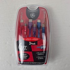 GE USB 2.0 Device Cables 6ft A Male To B Male 3 Pack Multicolor Printer HO97906 picture