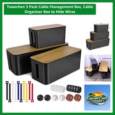 3 Pack Cable Management Box Set - Elegant Wood Grain Organizer for Home & Office picture