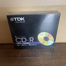 TDK CD-R 5PK 40x80 Min Music Disc Sealed New picture