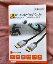 j5create JDC43 8K DisplayPort 1.4 HBR3 Cable 6.6ft Gold Plated picture