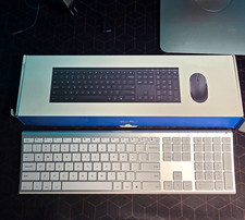 VssoPlor Wireless Slim Rechargeable Keyboard Mouse Combo Quiet Keys White/Silver picture