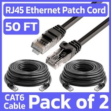 2 Pack 50 FT Cat6 Ethernet Patch Cord Black RJ45 LAN Network Cable Internet Cord picture