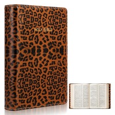 Bible Cover PU Leather Leopard Print Brown 9.75x6.75x2.1 Chicplaid Case picture