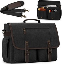 RAINSMORE Mens Messenger Bag 17-17.3 Inch Vintage Canvas Briefcase Black  picture