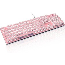 Typewriter Style Retro Wired Mechanical Gaming KeyboardVintage Steampunk Keyb... picture