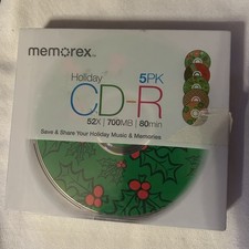 Memorex Christmas Holiday Theme CD-R 52X 700MB 80min /5PK New Sealed picture