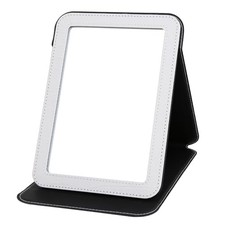 Foldable Desk Mirror Adjustable Angle Rounded Rectangle PU Edge 5.3×6.9” White picture