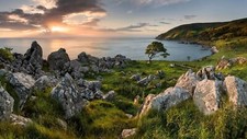 Landscape grass nature clouds rocks horizon trees Custom Gaming Mat Desk picture
