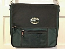  RARE Fossil Large Green Black Nylon Laptop Computer Tote / Messenger Bag/ Purse picture