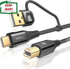 Printer Cable 2-IN-1 USB-A/C to USB-B Cable 6.6FT, USB C MIDI Cable Braided High picture