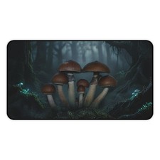 Mystic Golden Teachers Mushroom Forest Desk Mat Dark Fantasy Gaming Mouse Pad picture