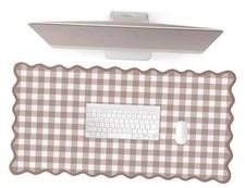 Scalloped‌ Checkered Desk Mat Cute Brown Gingham XXL Large Gaming A2-brown picture