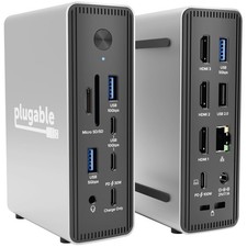Plugable USB-C Triple Display Docking Station 3 Monitors 100W PD Space Gray picture