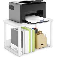 Desktop Printer Stand with Storage Desk Shelf Organizer Heavy Duty Riser White picture