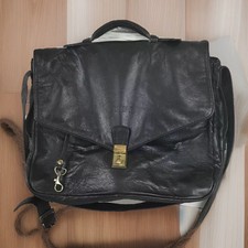 BREE Mens Smooth Black Leather Crossbody Messenger Bag Briefcase Travel Laptop picture