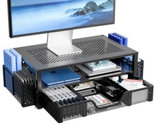 Simple Trending Monitor Stand with Drawer, 2-Tier Laptop Stand, Black picture