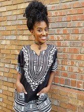 Black and White Traditional African Dashiki Shirt, 100% Cotton-DP3578W picture