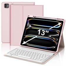 for iPad Pro13 Inch M4 Case 2024 with Keyboard, Magnetic Detachable Key Pink  picture