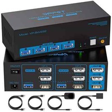 ✅ 8K 60Hz HDMI+2 Displayport KVM Switch 3 Monitors 2 PC Computers USB 3.0 Black picture