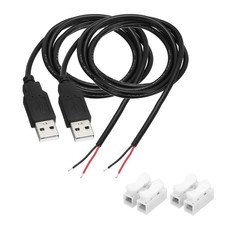 2Pcs USB Plug Pigtail, 1M/3.2FT Male 22 AWG 5V 3A with Wire Connector, Black picture