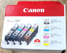 Genuine OEM Canon 221 - Black Cyan Magenta Yellow 4-Pack Ink Cartridges New picture