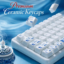 Ceramic Keycap Set Blue White Porcelain 114 Keys Luxury Mechanical Keyboard Keys picture