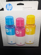 HP  31 3-Pack Ink Bottles - Cyan/Magenta/Yellow   Expiration date :  05-2026 picture