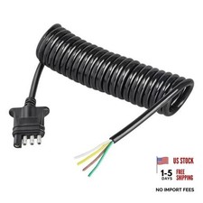 4 Way Flat Trailer Wiring Harness Coiled Cable 10.5 Feet, Stretchable 4 Pin picture