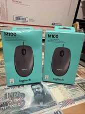 Lot of 2 x Logitech M100 Full Size Corded Mouse Black Sealed NEW picture