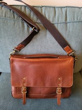 Fossil Brown Leather Messenger Laptop Bag Shoulder Strap picture