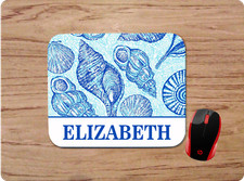 LILLY INSPIRED BLUE SEASHELLS PRINT PERSONALIZED NAME MOUSE PAD HOME OFFICE GIFT picture