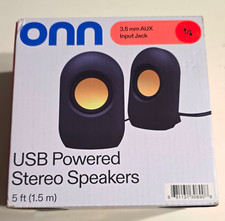onn 2.0 USB Powered Computer Speakers 3.5mm Volume Control Black 30890 picture