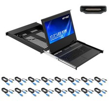 MT-VIKI Rack Mount KVM HDMI with 17.3'' LCD Monitor 1080P 16 Cables Power Supply picture
