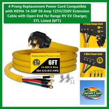 Listed 6FT 50 Amp NEMA 14-50P Extension Cable - 4 Prong Replacement Solution picture