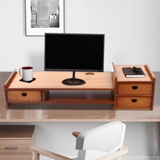 Bamboo Monitor Stand Riser W/Storage Drawer Desk Laptop Organizer Riser picture