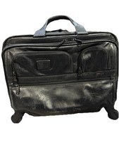 TUMI Alpha 2 4-Wheel Deluxe Rolling Briefcase Laptop Bag Black Leather Business  picture