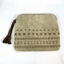 Genuine Suede Tan Leather Metal Studded Stitched Tablet Case 9