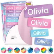 Vinyl Sticker Labels 140 Pack Waterproof Personalized Name Pastel Kids Custom picture