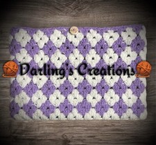 New Handmade Crochet Bag for Laptop Sleeve Bag Cover Purple/white picture