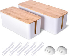 2 Pack Cable Management Box Set Large & Medium Cord Organizer for Desk TV White picture