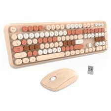 Keyboard and Mouse Sets Wireless,Reliable 2.4 GHz V2020 Milk Tea Colorful picture