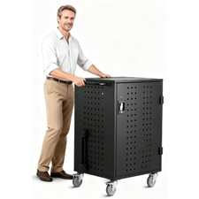 32-Bay Lockable Chromebook Charging Cart Holds 15.6in Laptops Tablets Office picture